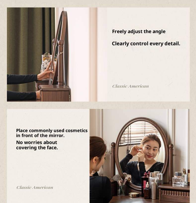 Black Walnut, Tulipwood Solid Wood Retro Style Vanity Table With Built-In Mirror