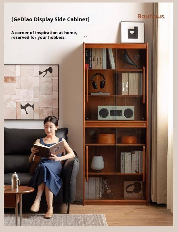 Poplar Solid Wood Vintage Style Glass Bookcase.