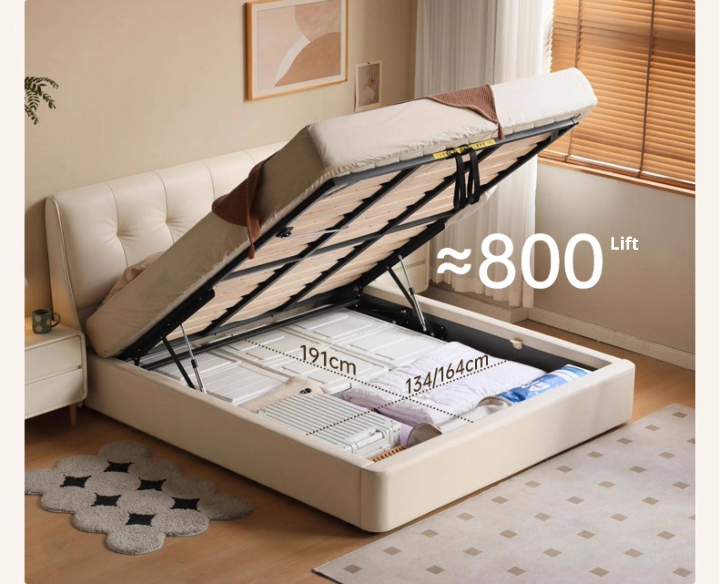 Leather Cream Soft Box Bed
