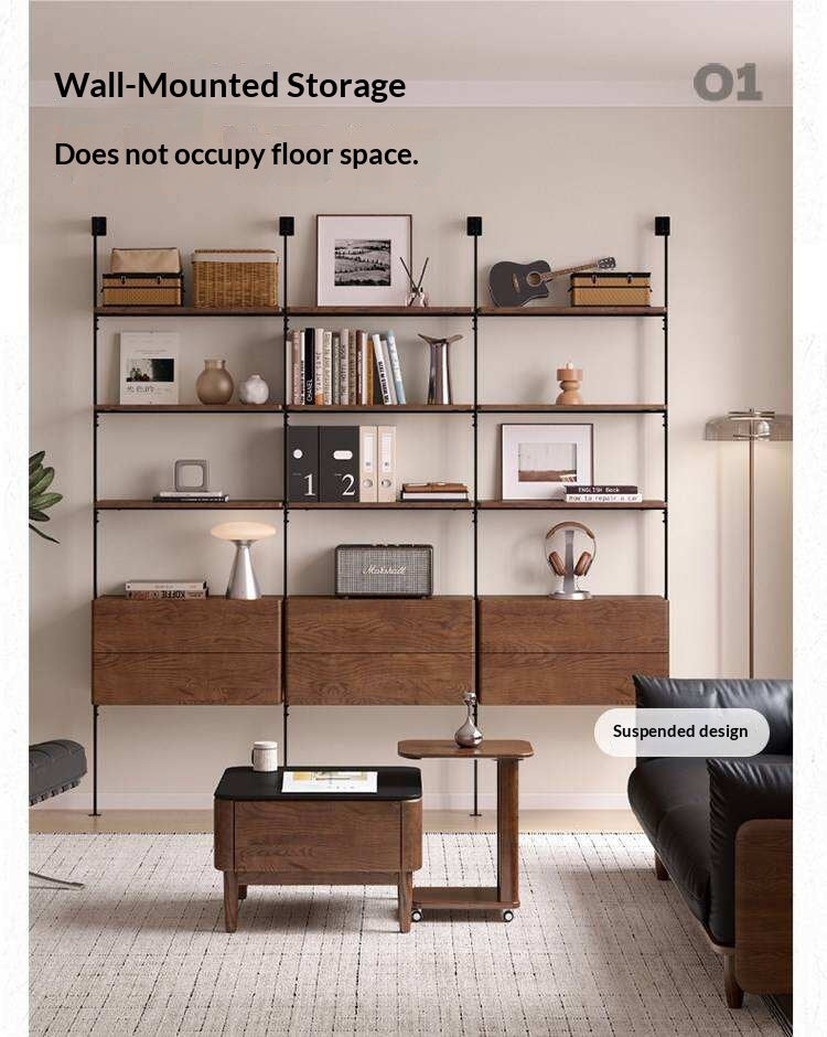 Oak Solid Wood Wall-Mounted Bookshelf Industrial Style