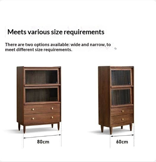 Sandalwood, Black Walnut, Oak Solid Wood Side Cabinet Flip Door LED Lights