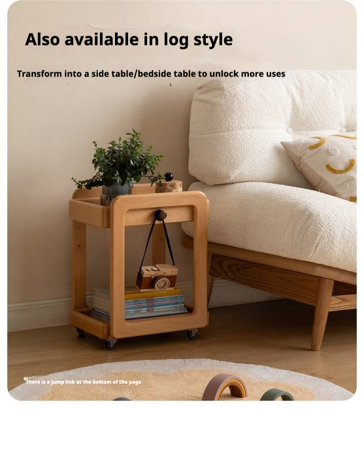Rubber Solid Wood White Cream Style Under-Desk Movable Storage Rack.