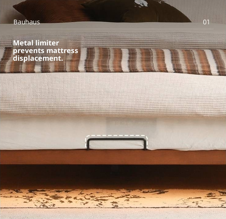 Poplar Solid Wood Floating Soft Bed, Vintage with Light