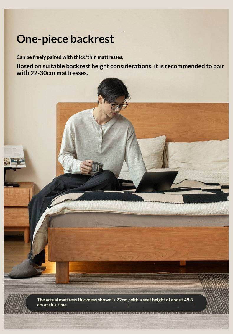 Cherry Solid Wood Bed Modern Minimalist Luminous Bed