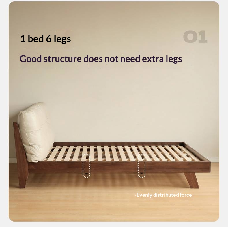 Black Walnut Solid Wood Bed with Top Genuine Leather Upholstery and Nordic High Headboard