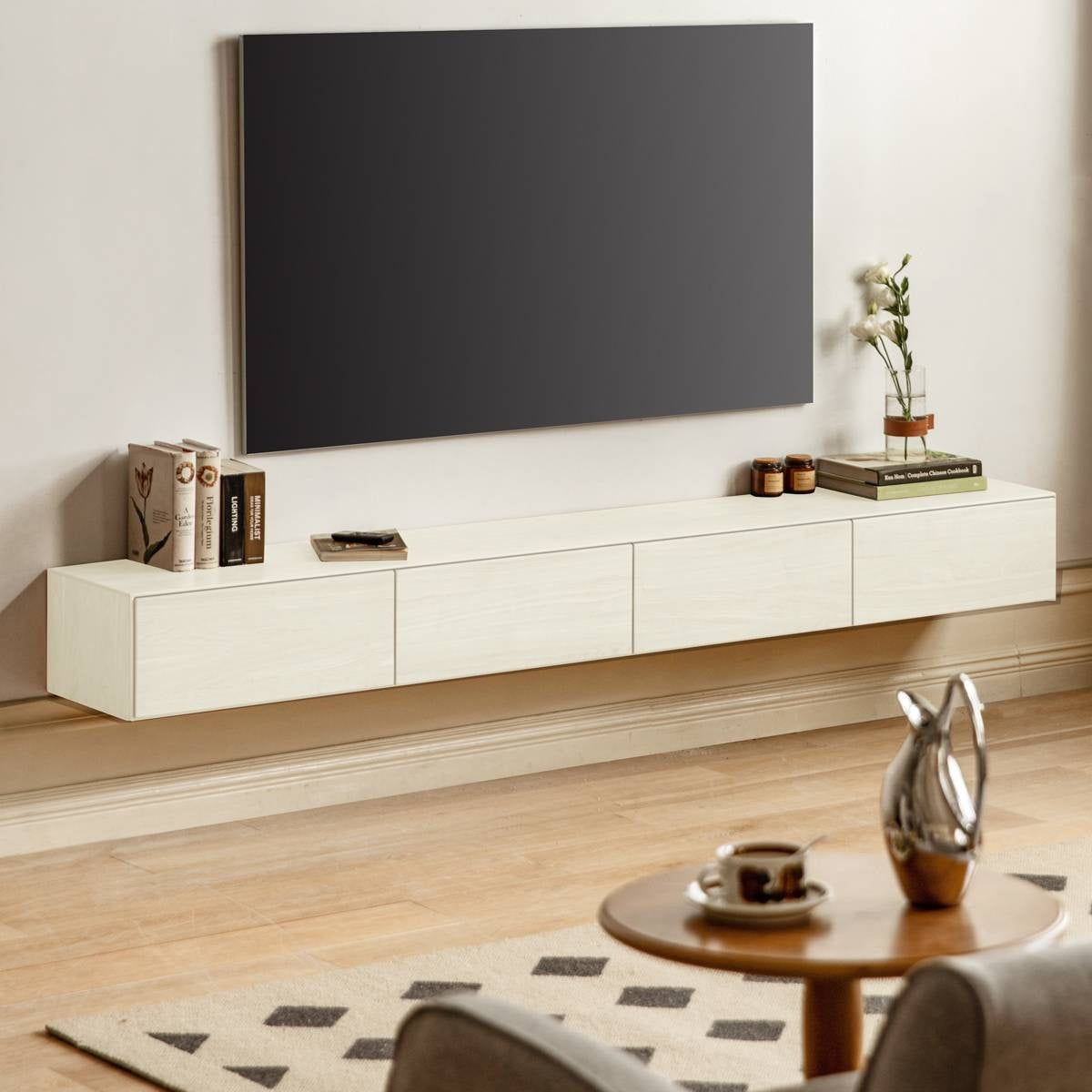 Oak, Tulipwood Solid Wood TV Cabinet with Light