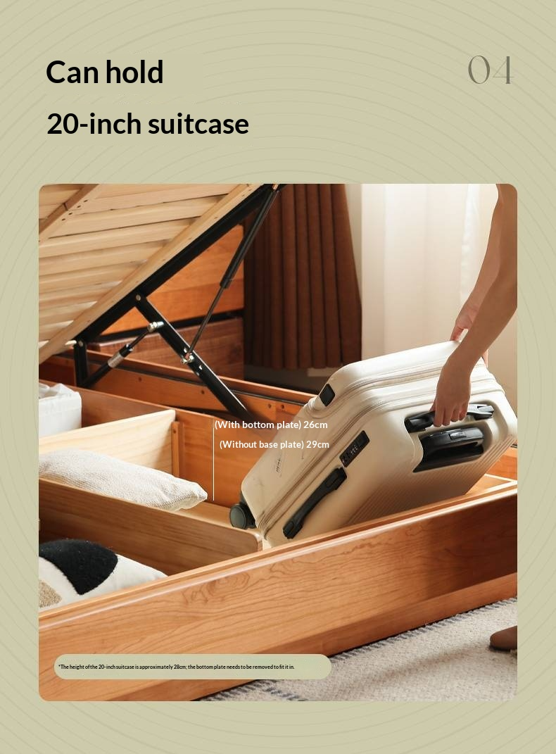 Cherry Solid Wood Modern Minimalist Storage Box Bed with Suspension Design
