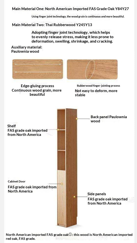 Oak, Solid Rubberwood Ultra Narrow Bookcase