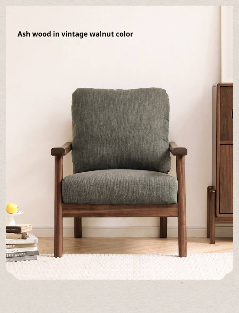 Ash Solid Wood Fabric Leisure Sofa Chair