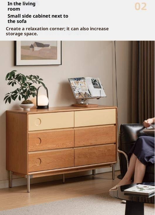 Cherry, Poplar Solid Wood Modern Minimalist Chest of Drawers