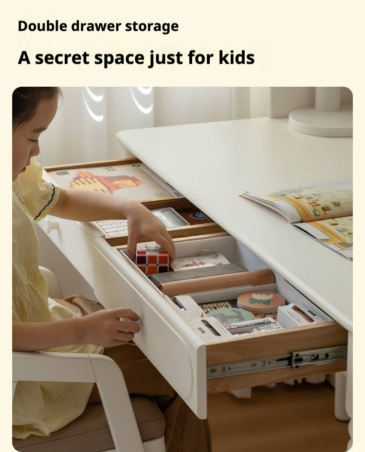 Rubber Solid Wood Cream Style Children's Desk.
