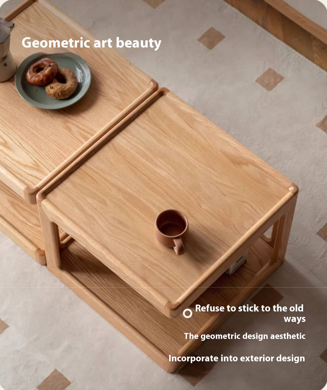 Oak Solid Wood Square Coffee Table Module Combination