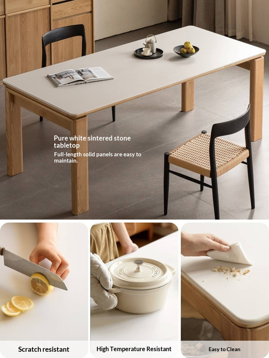 White Ash Solid Wood Restaurant Slab Dining Table