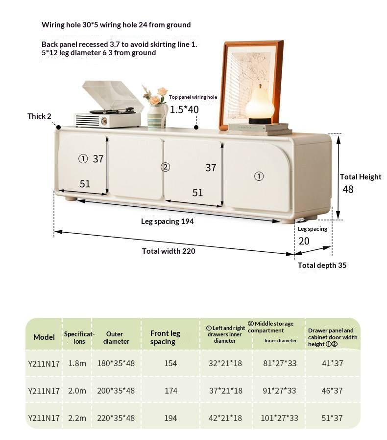 Solid RubberWood TV Cabinet Cream Style Floor Cabinet.