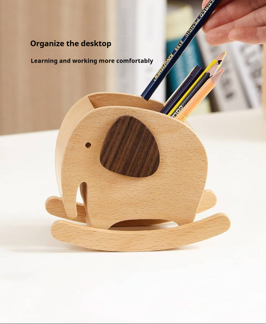 Beech, Black Walnut Solid Wood Elephant Pen Holder