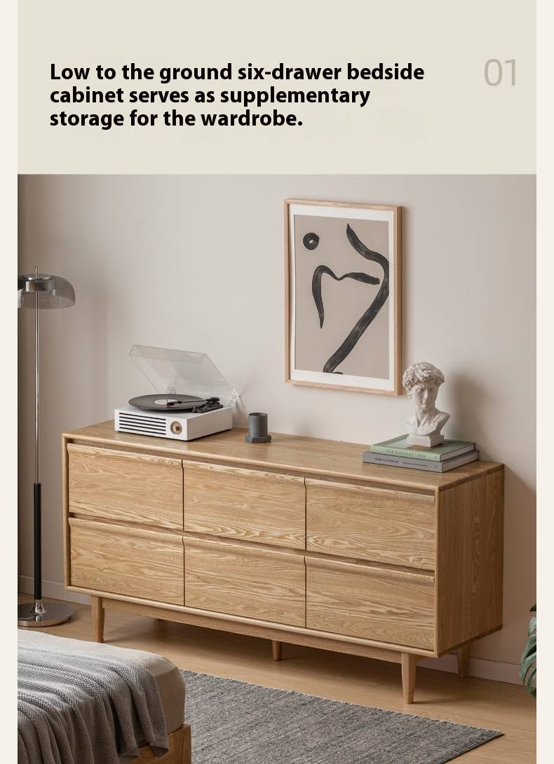 Ash Solid Wood Log Style Six Drawers Cabinet