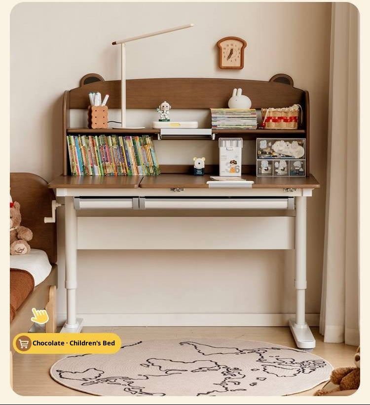 Solid Rubberwood Kids Hand-cranked Height Adjustable Desk