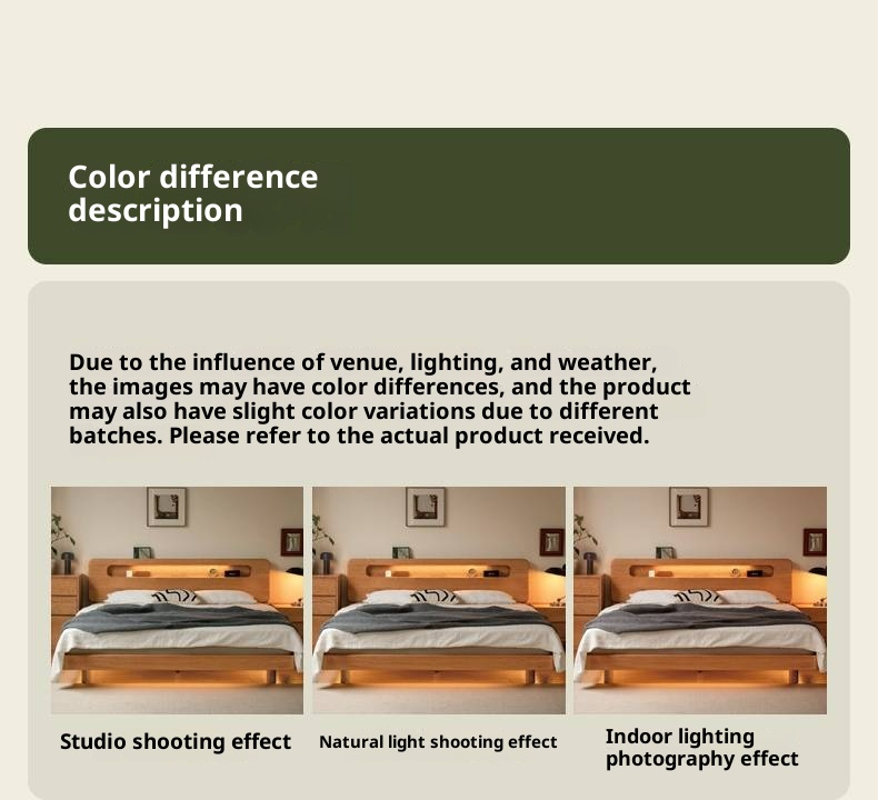 Cherry Solid Wood Retro with Socket Night Light Bed