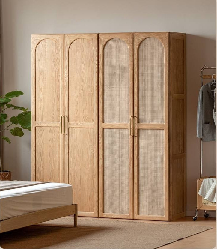Oak Solid Wood Rattan Door Floor Wardrobe.