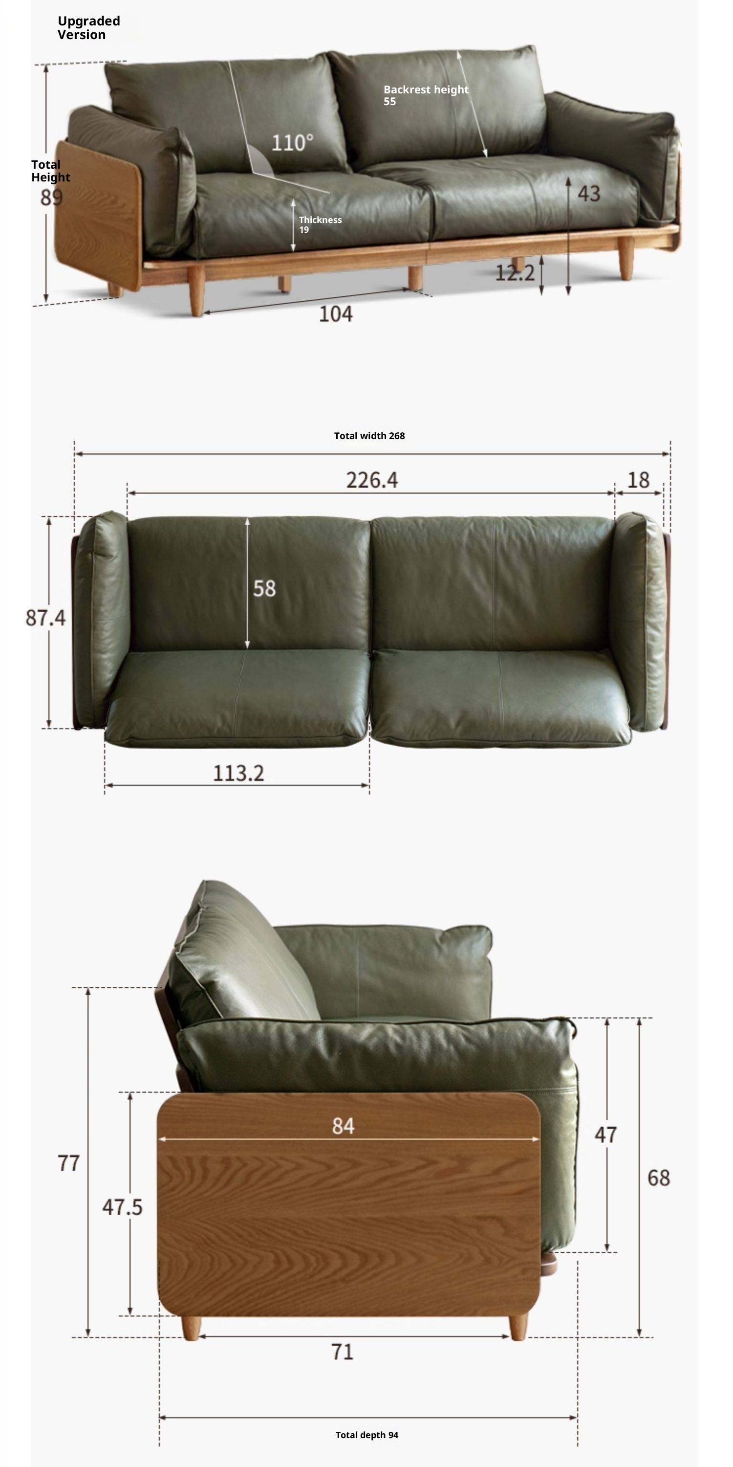 Oak, Ash Solid Wood genuine leather, fabric Sofa