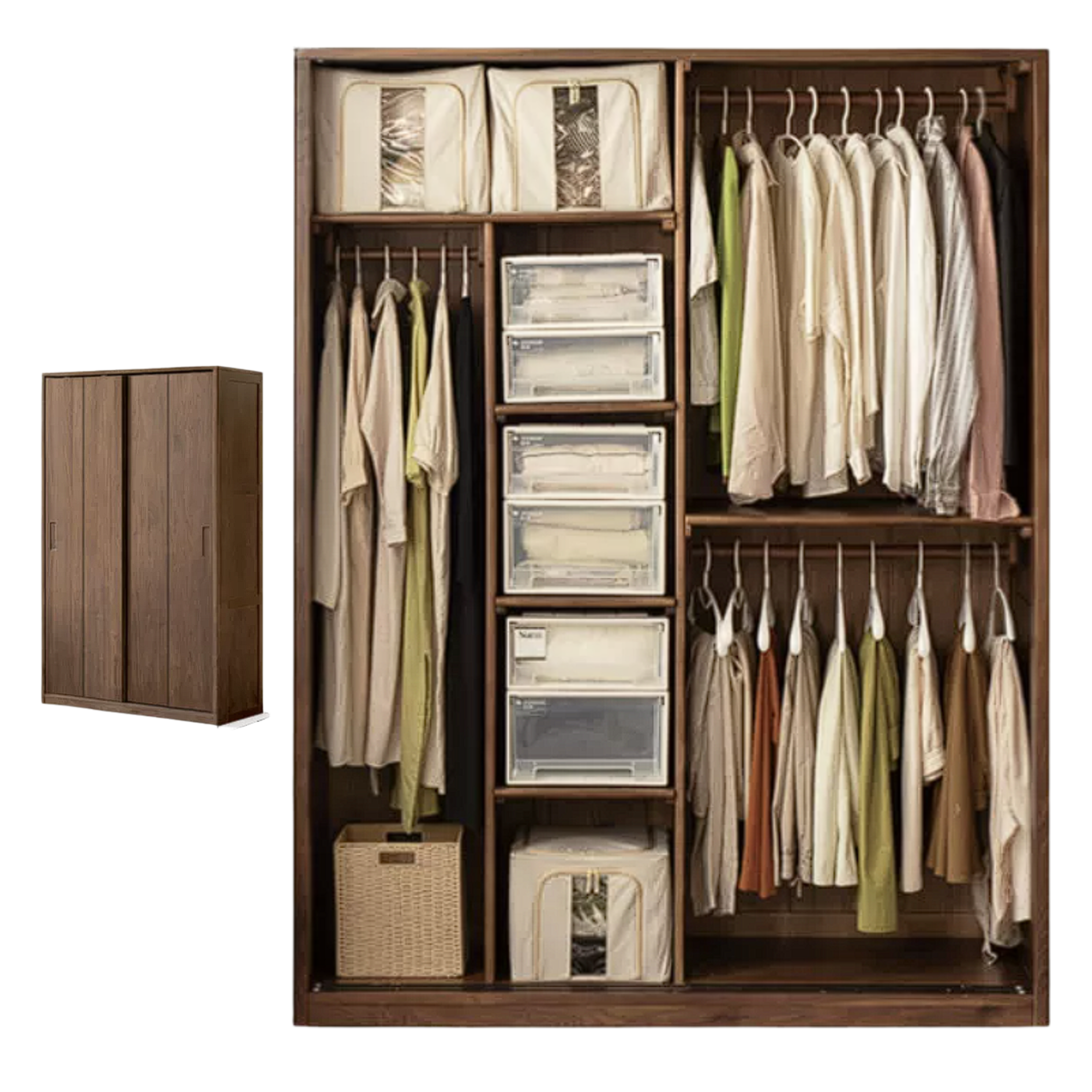 Black Walnut Solid Wood Sliding Door Wardrobe