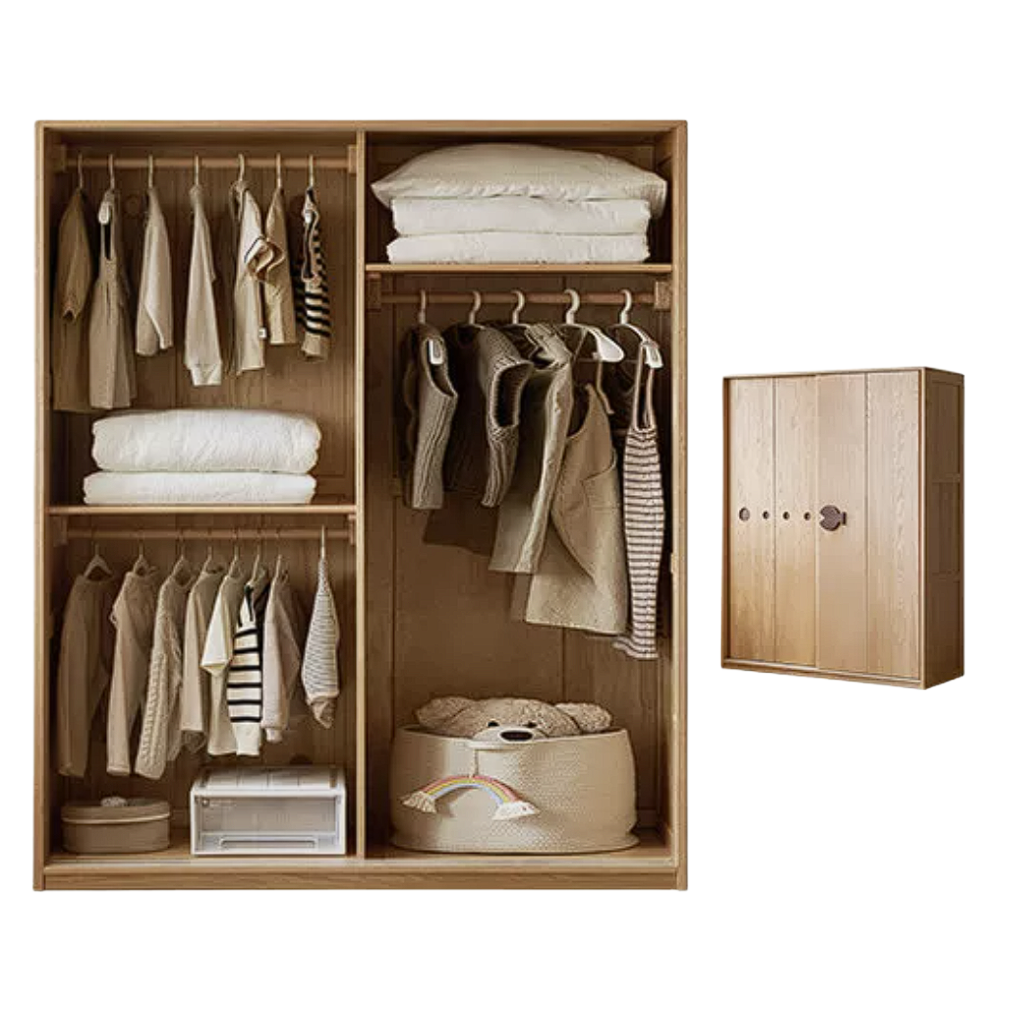 Oak Solid Wood Kids Sliding Door Wardrobe