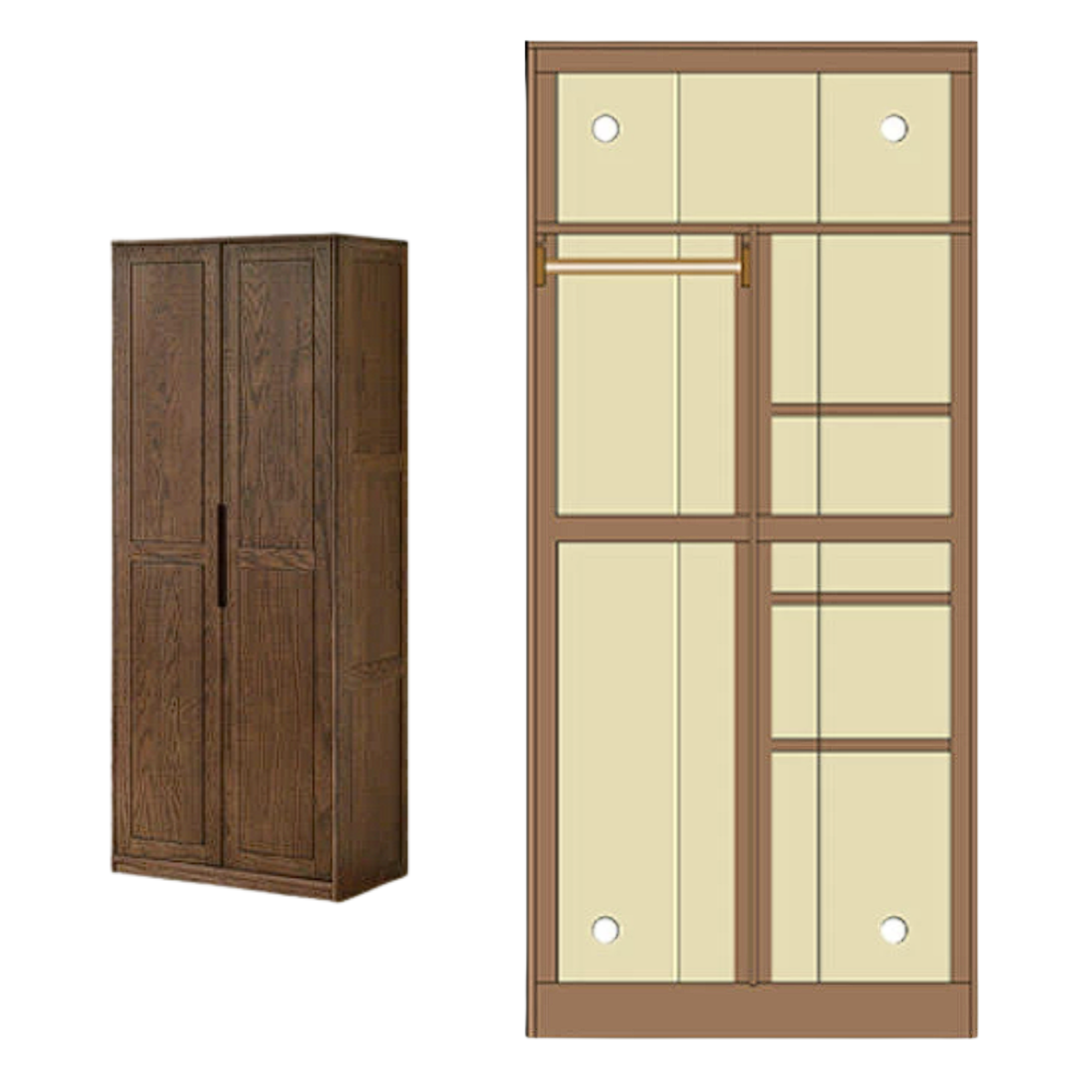 Black Walnut, Merbau Solid Wood Wardrobe.