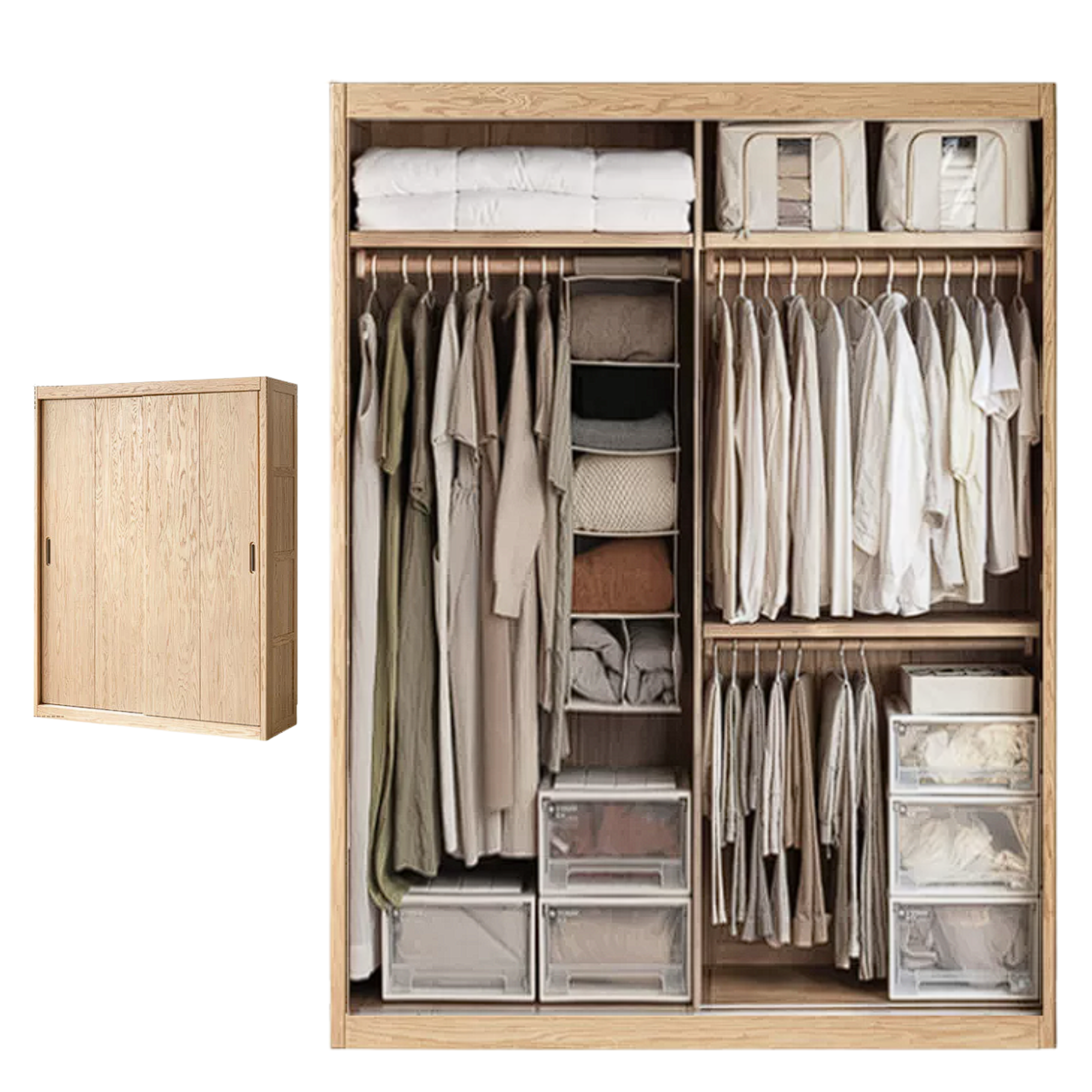 Oak, Ash Solid Wood Modern Wardrobe