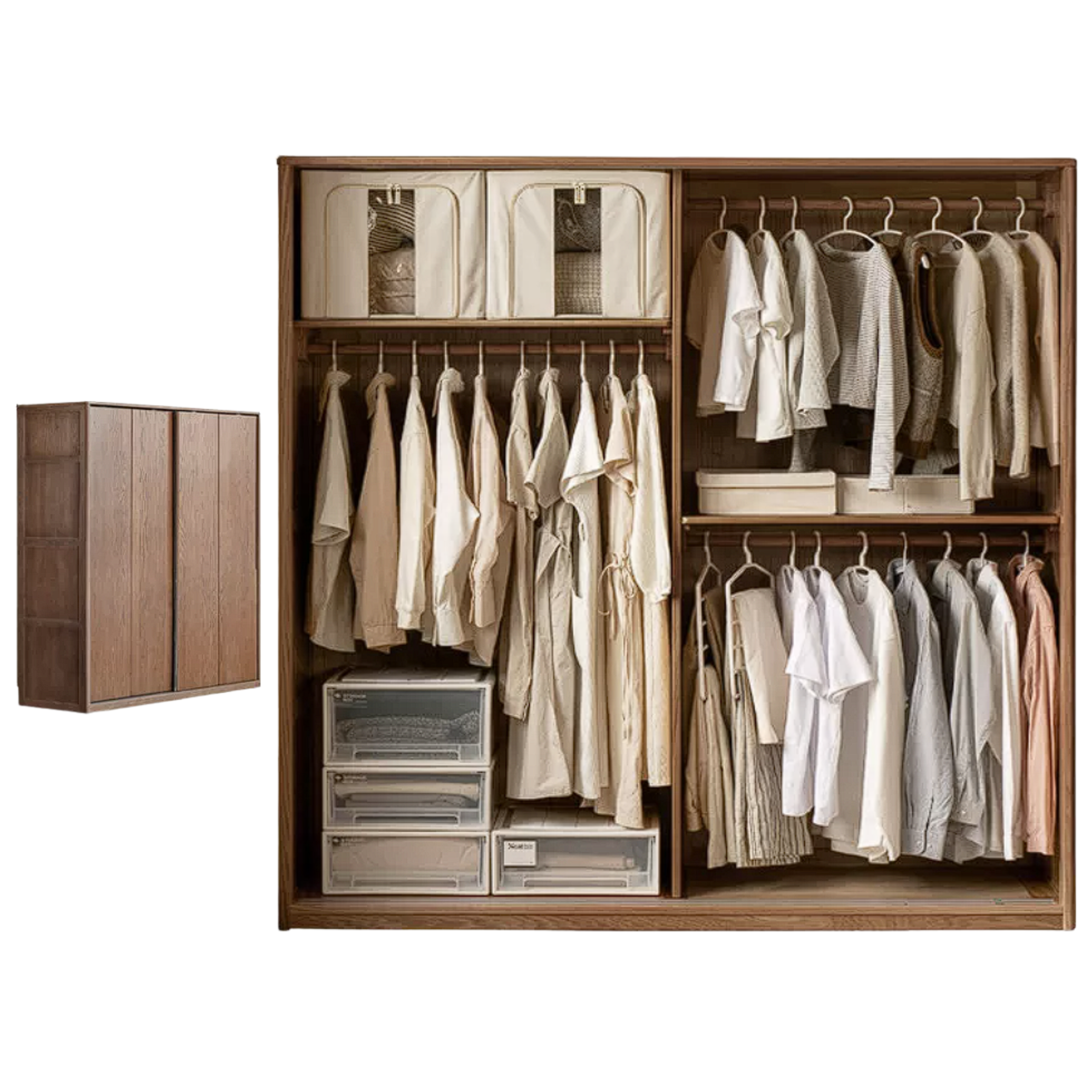 Oak Solid Wood Sliding Door Modern Wardrobe