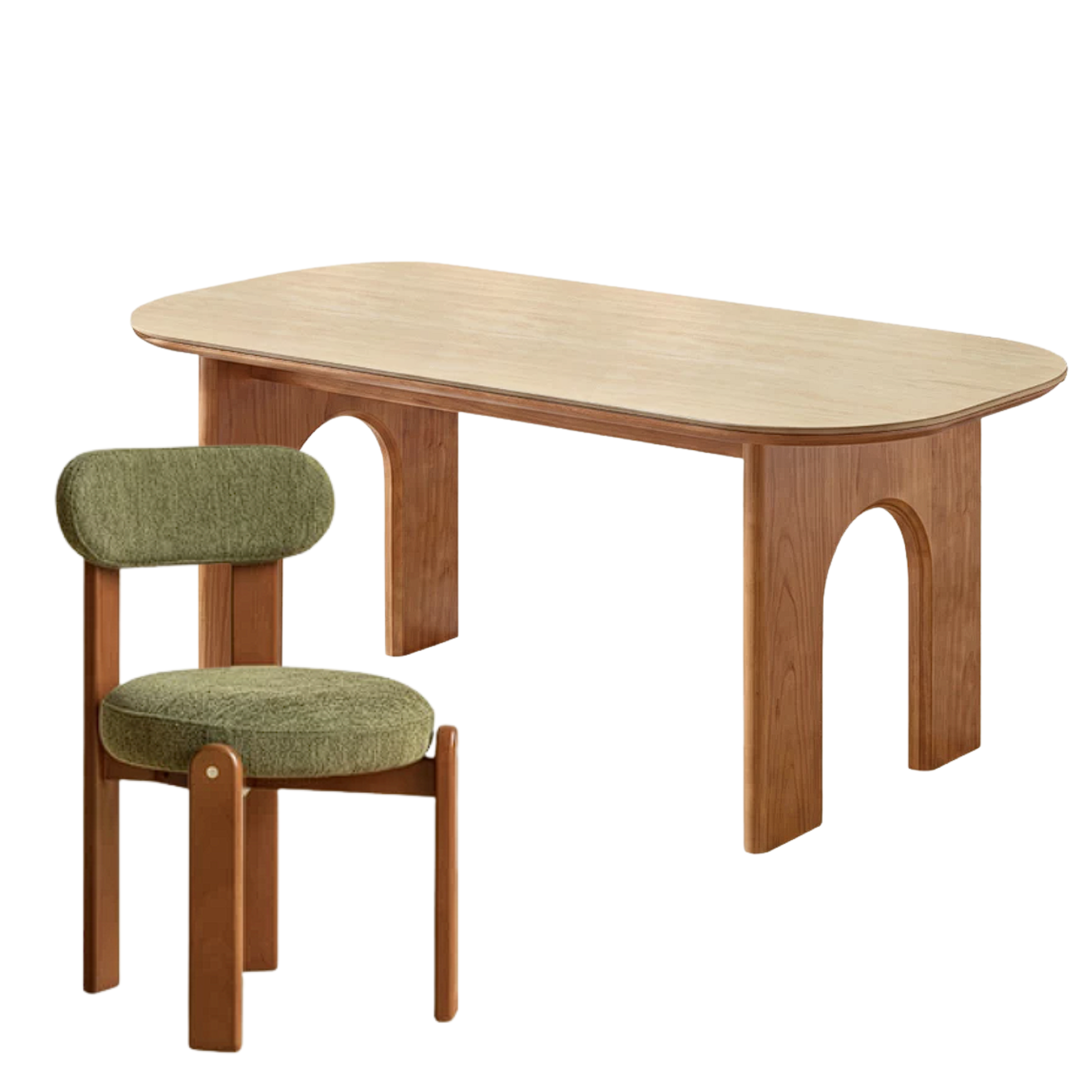 Poplar, Birch Solid Wood Oval Dining Table with Arch Legs