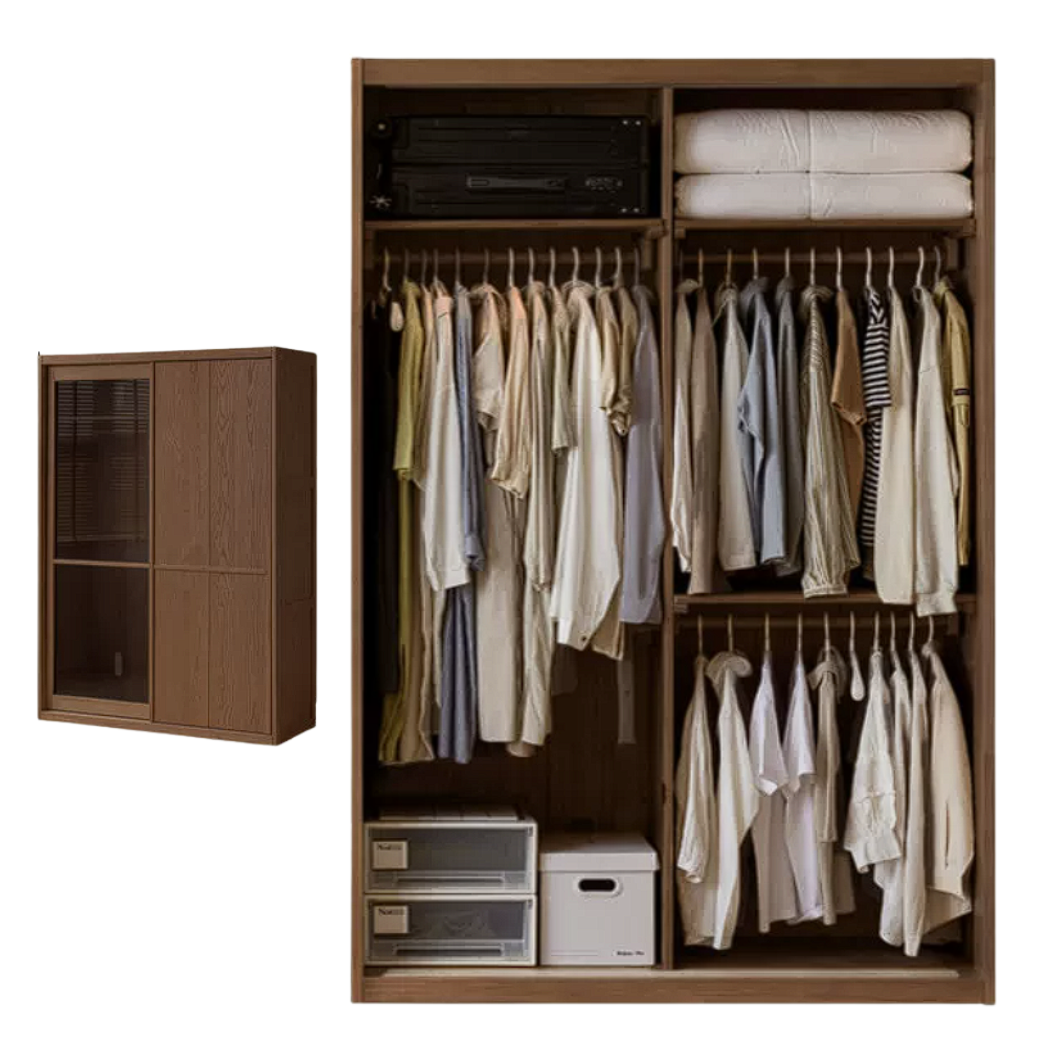 Ash Solid Wood Modern Wardrobe With Sliding Doors