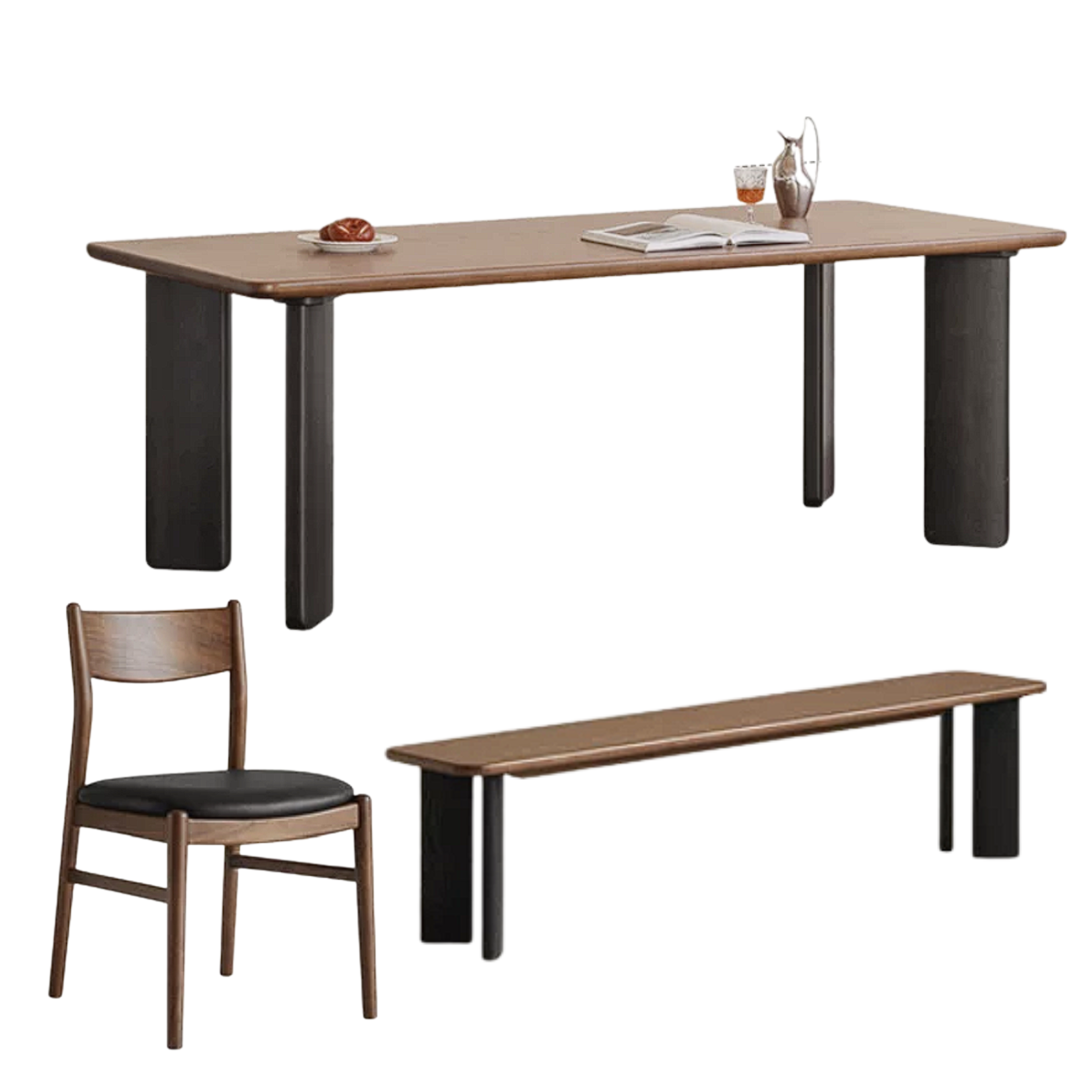 Black Walnut, Ash, Golden Pearwood Solid Wood Light Luxury Rectangular Dining Table