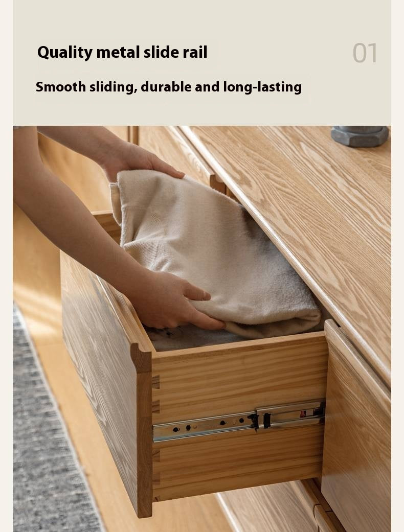 Ash Solid Wood Log Style Six Drawers Cabinet