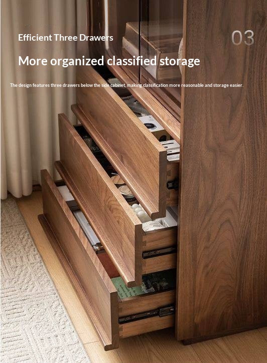 Oak Solid Wood Side Cabinet with Skeleton Line