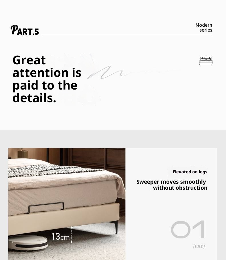 Genuine Leather Italian Light Luxury Soft Bed, White Cream Style