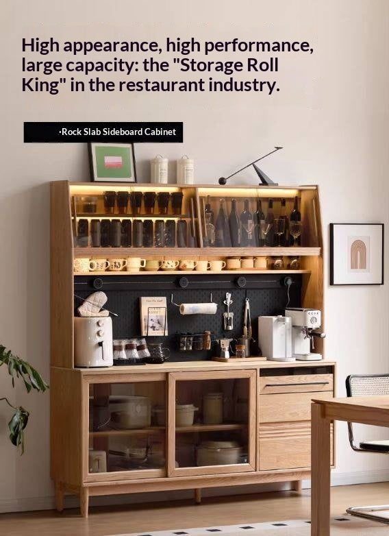 Oak Solid Wood Buffet Cabinet with Slab Surface, Sideboard