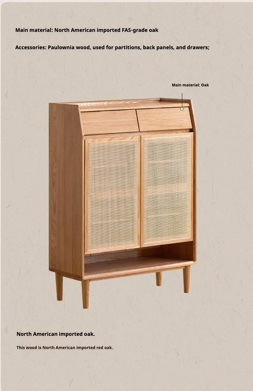 Oak Solid Wood Modern Entryway Shoe Cabinet with Drawers