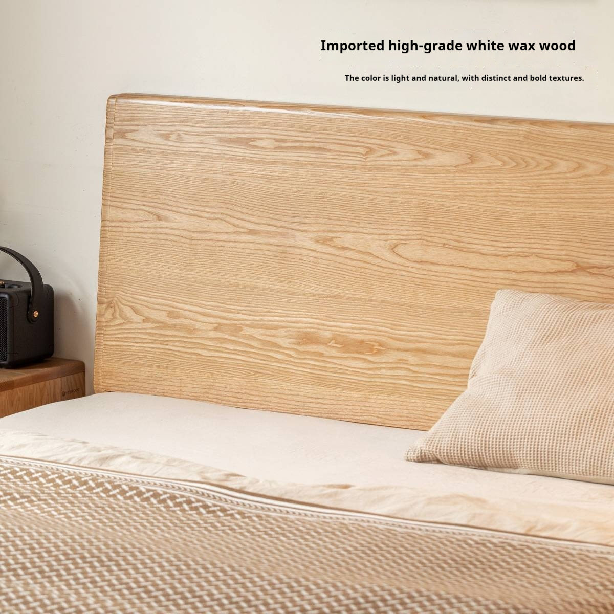 Ash Solid Wood Large Slab Bed Modern Minimalist