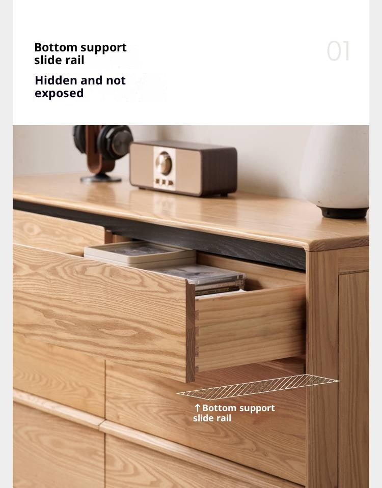 Oak, Ash Solid Wood Modern Storage Drawer Cabinet