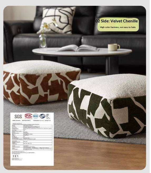 Simple Geometric Fabric Pouf with Washable, Detachable Cover