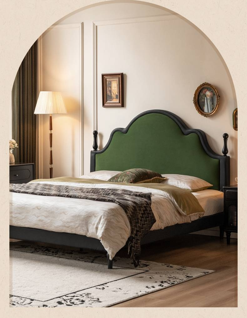 Fabric Soft Velvet Bed French Retro Style