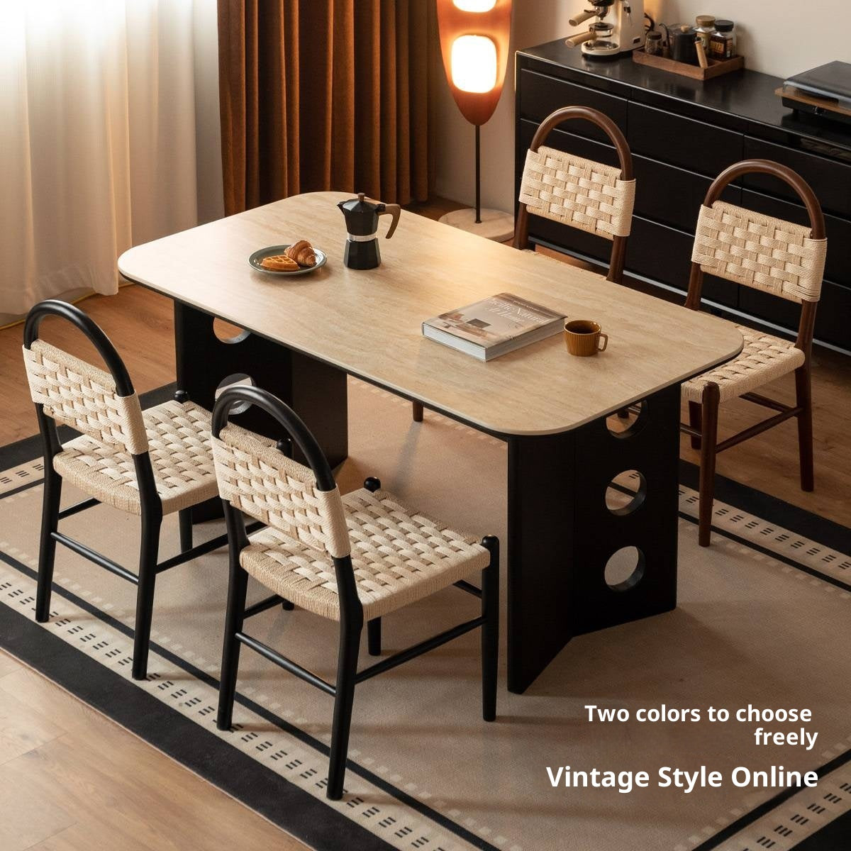 4pcs Solid RubberWood Dining Braided Chair Retro Vintage Style