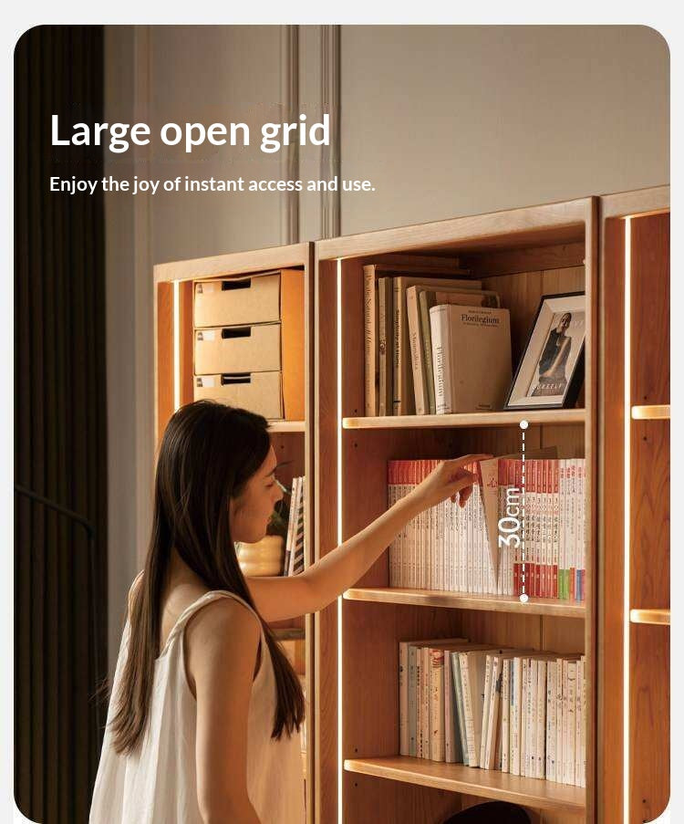 Cherry Solid Wood Bookcase Display Storage Cabinet for Study