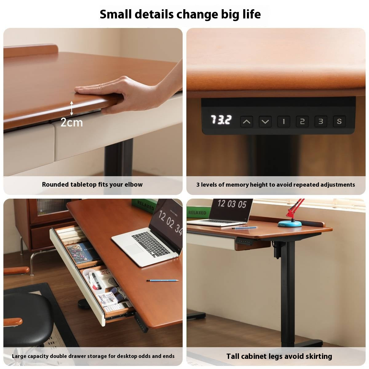 Poplar Solid Wood Antique Style Office Desk With Electric Lift.