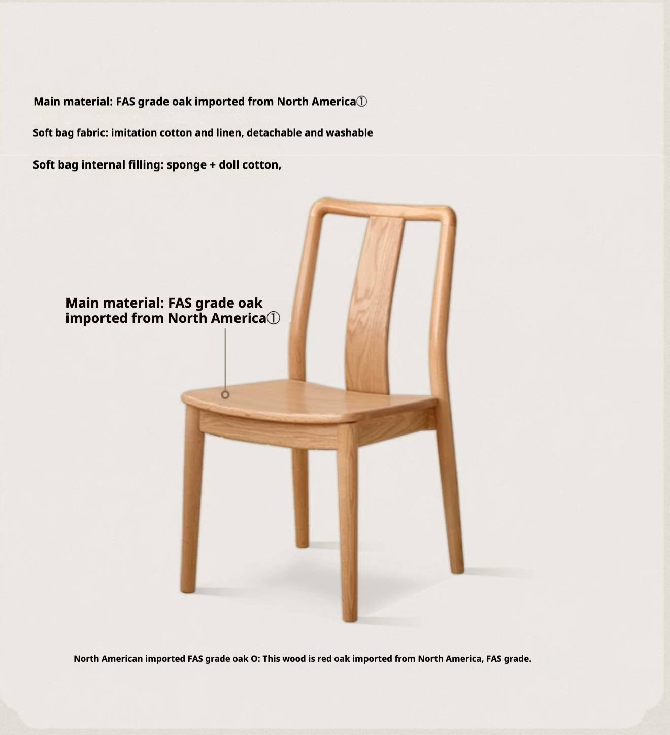 Set 4 pcs Oak Solid Wood New Chinese Style Dining Chair