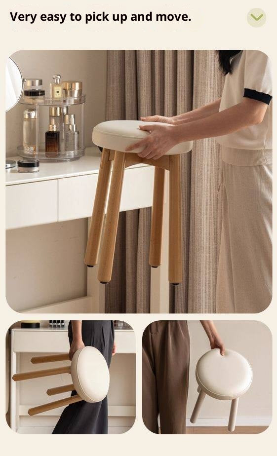 Solid Rubberwood Modern Soft Makeup Stool