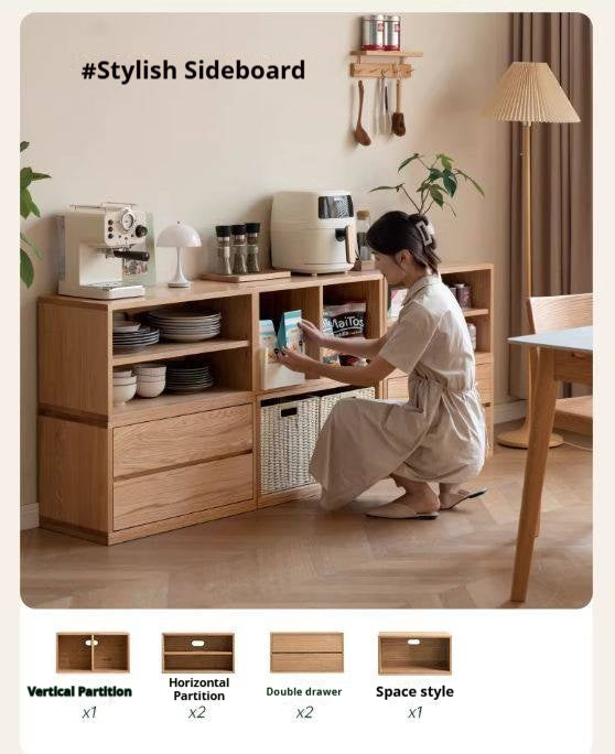 Ash Solid Wood Modern TV Cabinet with Freely Combineable Bookshelf and Storage