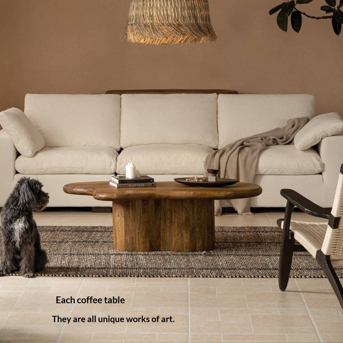 Mango Solid Wood Wabi Sabi Coffee Table with Irregular Cloud Design