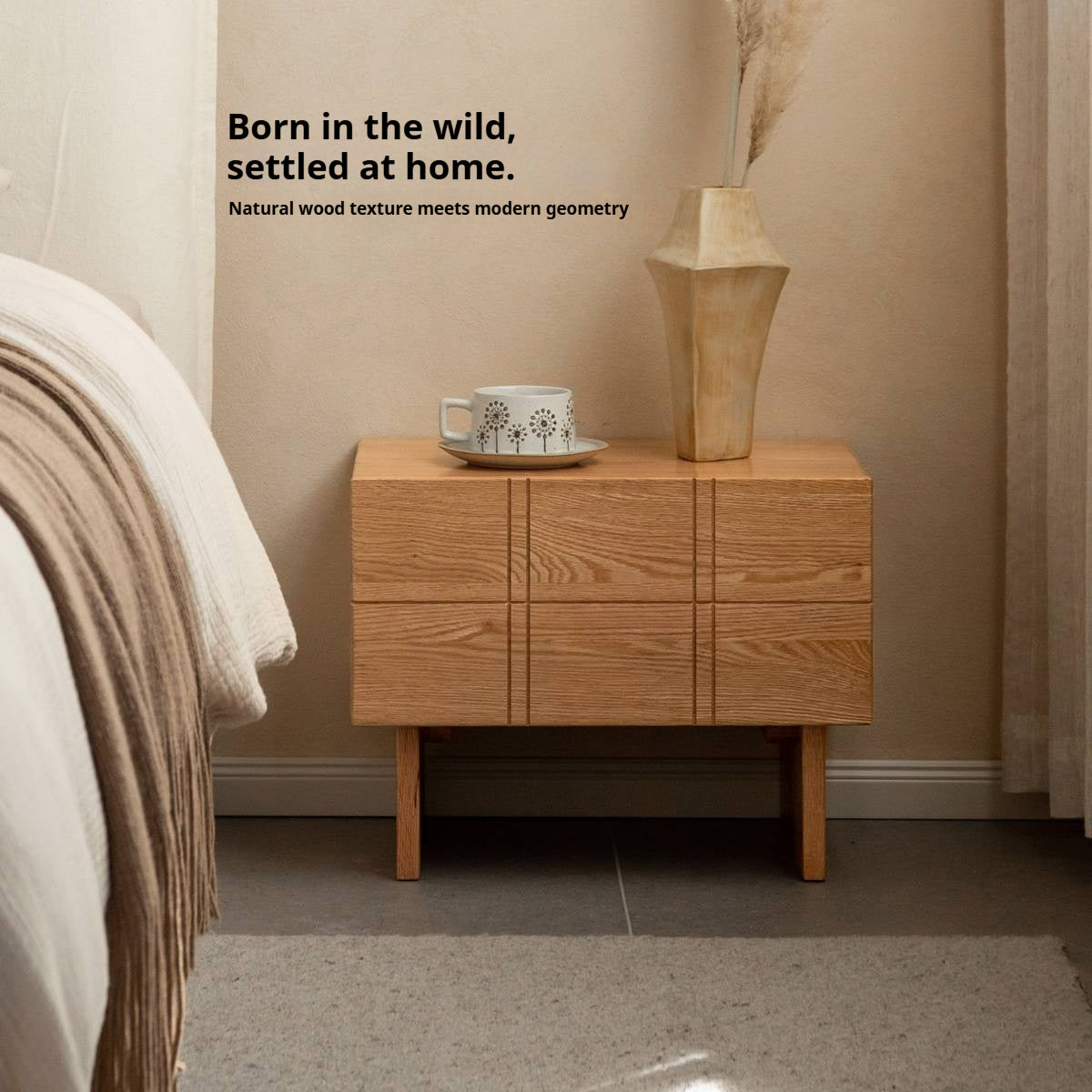 Oak, Black Walnut Solid Wood Wabi Sabi Nightstand