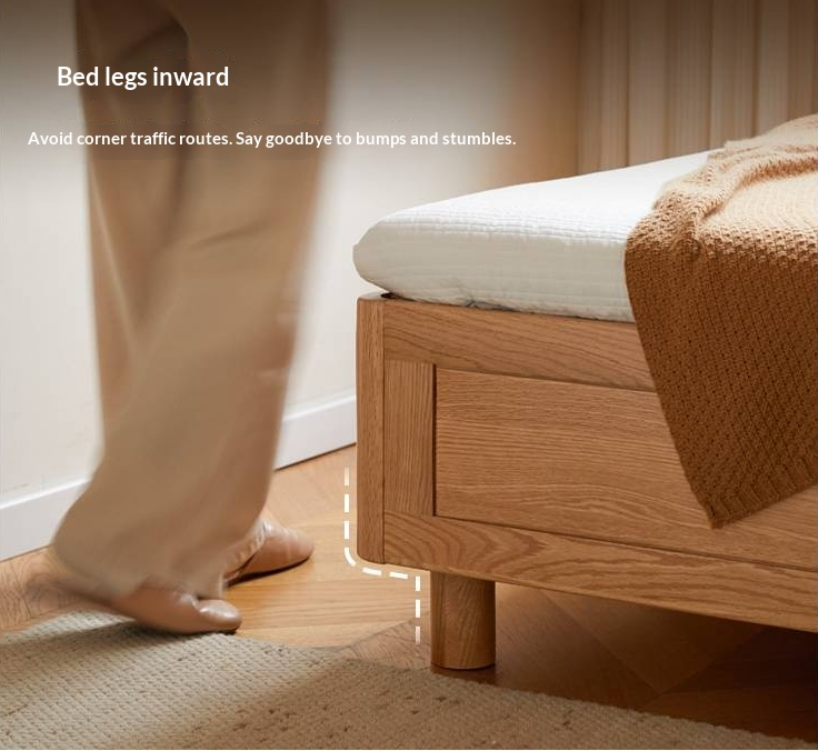 Oak Solid Wood Platform Box Bed, Headboard-Free Box Bed